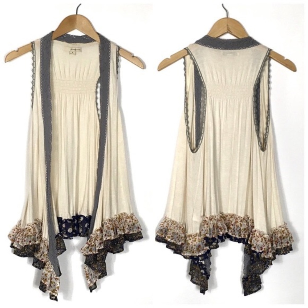 Lace and Crochet Floral Trim Ruffled Vest